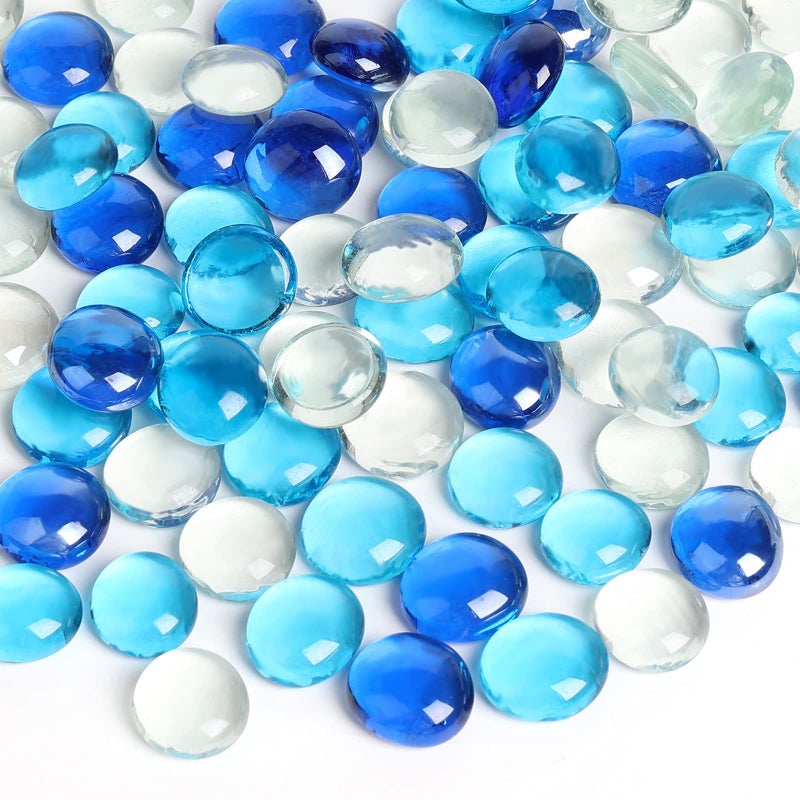 FUTUREPLUSX 1LB رخام زجاجي مسطح أزرق مختلط من الأحجار الكريمة مزهرية حشو خرز زجاجي مزخرف حصى زهرية صخور خزان الأسماك للمزهريات ديكور حوض السمك المبعثر على الطاولة